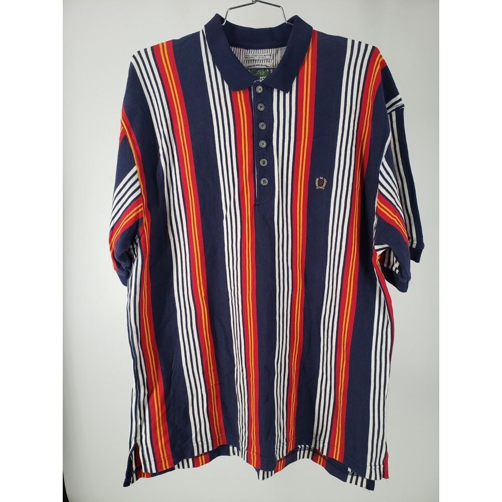 Vintage Siegfried Polo Shirt XL‎ Multi Stripe Elite Style Embroidered Crest